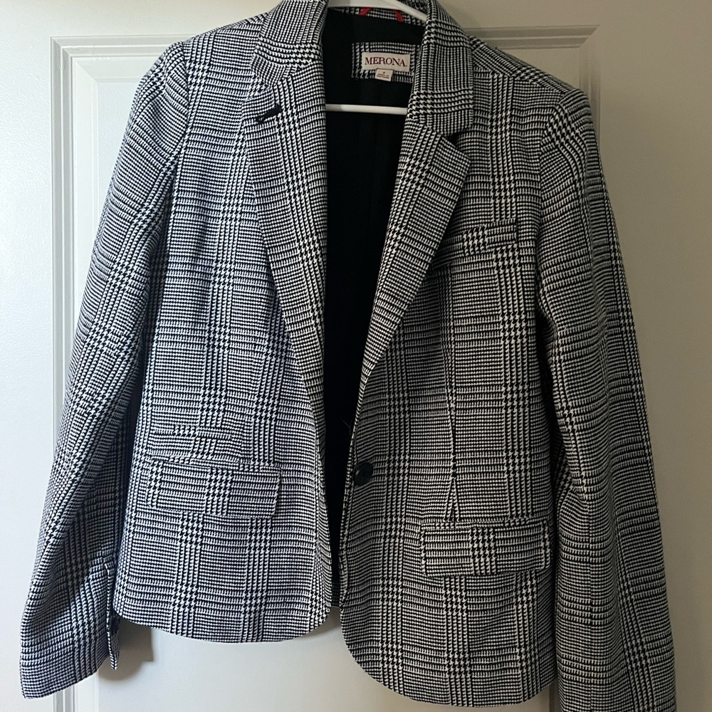 Merona Black & White Plaid Single-Button Blazer